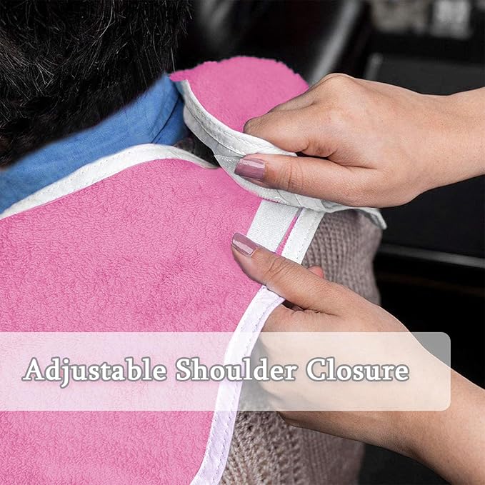 4 Pack Terry Cloth Adult Bibs with Crumb Catcher, Washable Adjustable Adult Bibs for Unisex Men Women Elderly Seniors