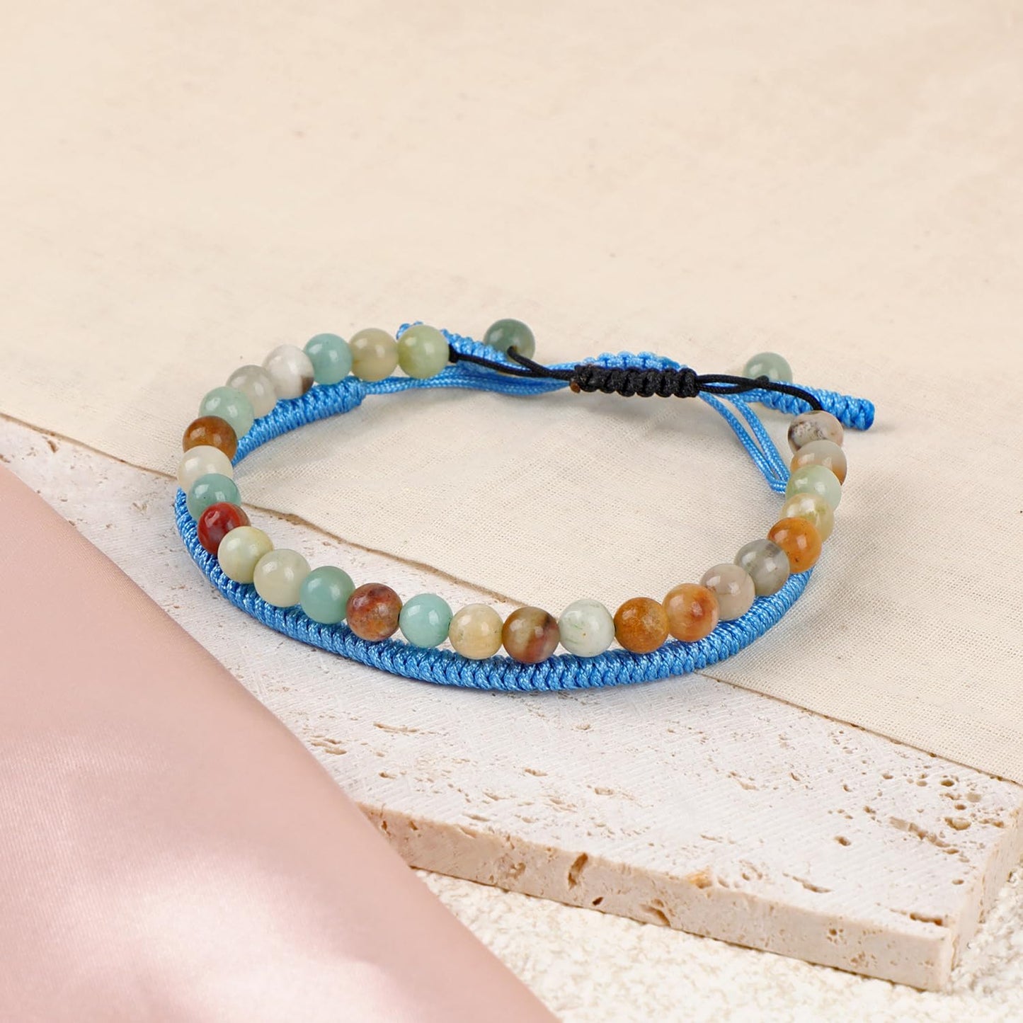 LPBeads 6mm Amazonite Bracelet with Handmade Rope Bracelet Size Adjustable Natural Stone Crystal Healing Bracelets Gifts for Unisex Adults