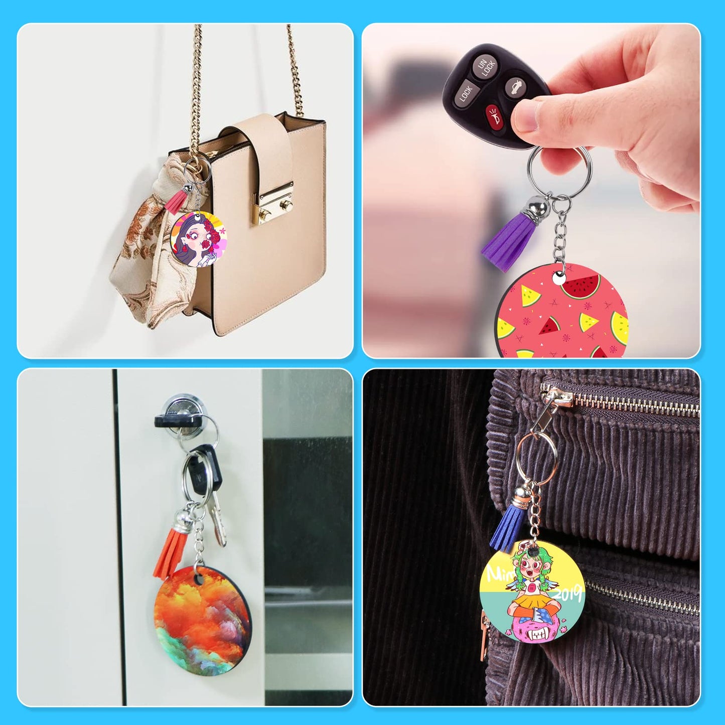 HTVRONT Sublimation Keychain Blanks - 120Pcs Round MDF Keychains with Tassels - Heat Transfer Keychains - Adult Unisex Gift