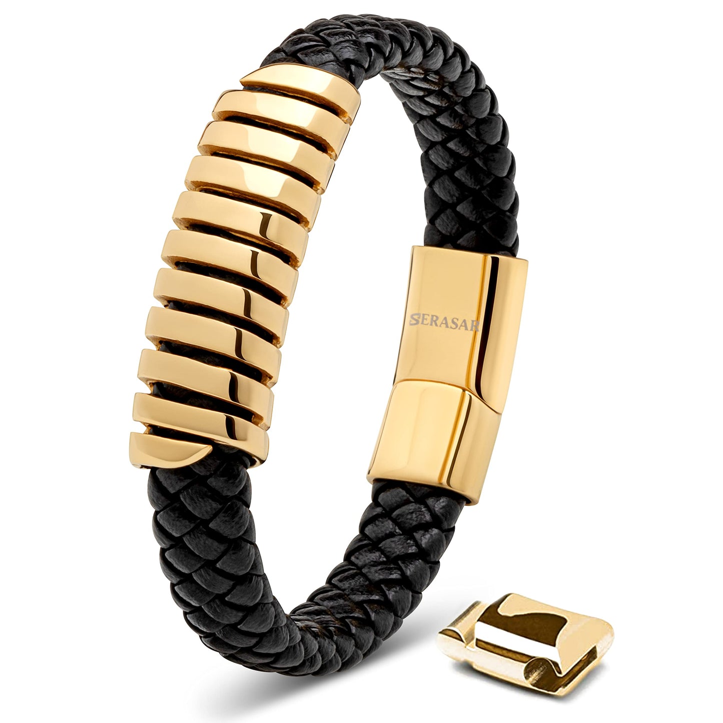 SERASAR Mens Bracelets 20cm Gold Gift Box Genuine Leather Cowhide Braided Adjust Able Magnetic Clasp Multi Layer Wrap Jewellery Rope Man Mans Male Band Jewelry Accessories