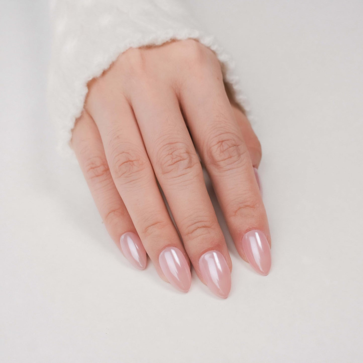 Nailique Press On Nails Short Almond – Handmade Chrome Glazed Donut Soft Gel Ombre Nude Pink, 26pcs Reusable Nail Tips with Glue & Remover, Salon Quality Valentine Bridal Wedding Manicure
