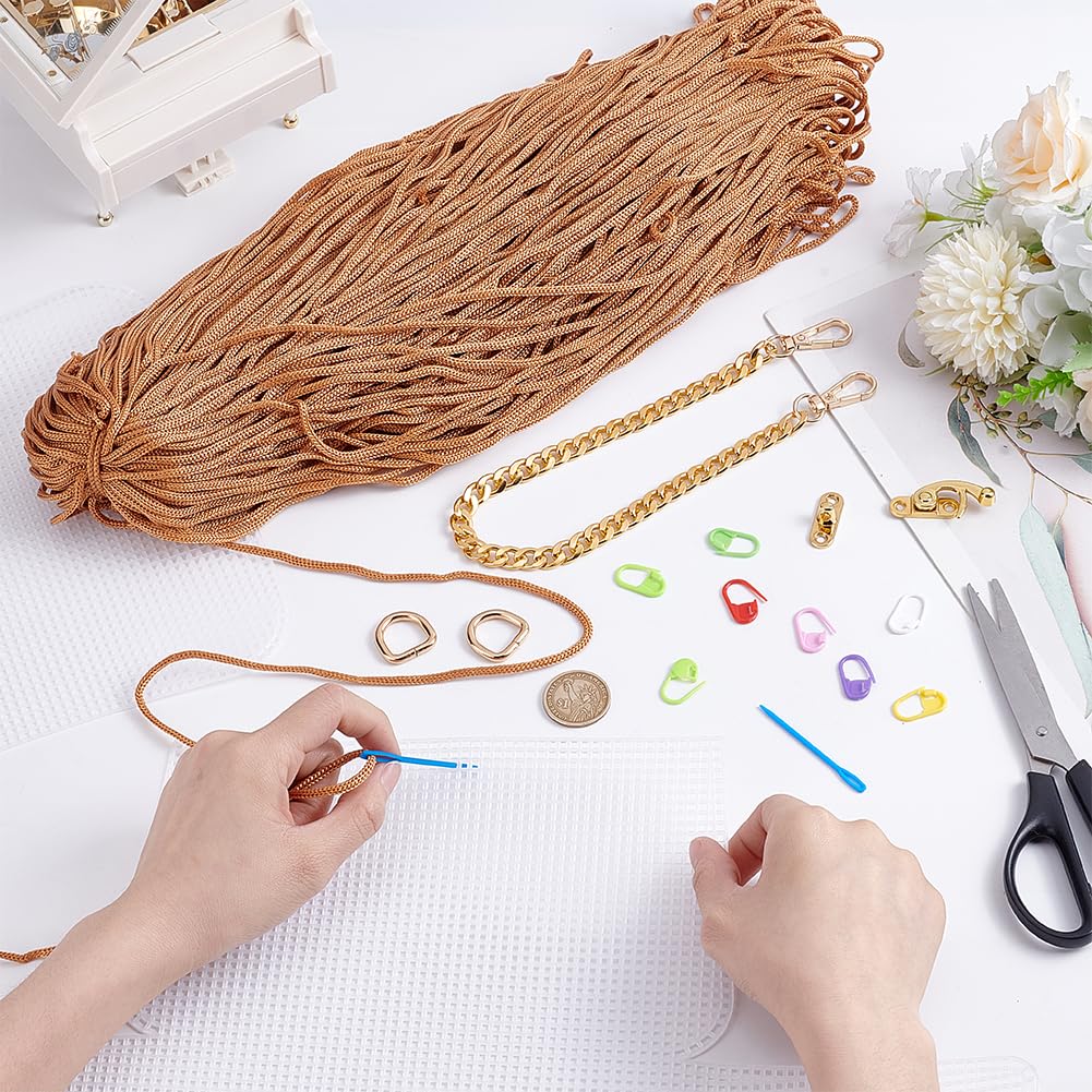 FREEBLOSS DIY Plastic Canvas Mesh Bag Kit Blank Mesh Canvas Sheets for Embroidery Needlepoint Craft Kit Knit and Crochet Projects Handbag Making Accessories, Brown