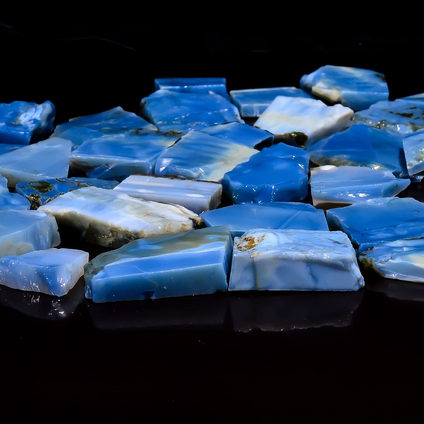 Natural Blue Opal Raw Slice Gemstone- Healing Crystals for DIY Jewelry Making -Loose Natural Cabochon -Perfect for Crafting Unique Jewelry Designs (5 pcs, 25-35 mm)