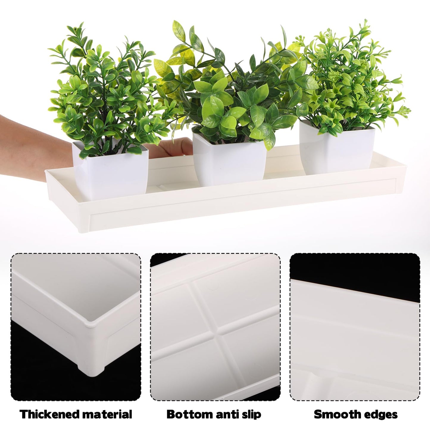 5 PCS Plastic Plant Tray Saucer with 2 Removable Drain Plugs Rectangular Window Sill Drainage Tray for Indoors Outdoor Flower Pots for Window Shelf Thick Plastic Plant stand for Succulent Pot Planter