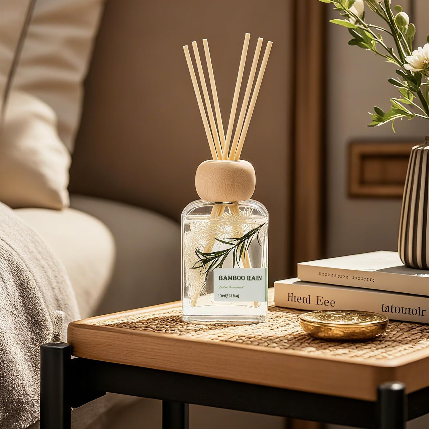 Bamboo Essential Oil Reed Diffuser - 3.34 Fl Oz, Luxury Hotel Collection Diffuser Oil Inspired by Ritz Carlton for Home&Office, Bedroom Living Room Shelf Decor, Accessories,Non-Toxic & Gift Ready