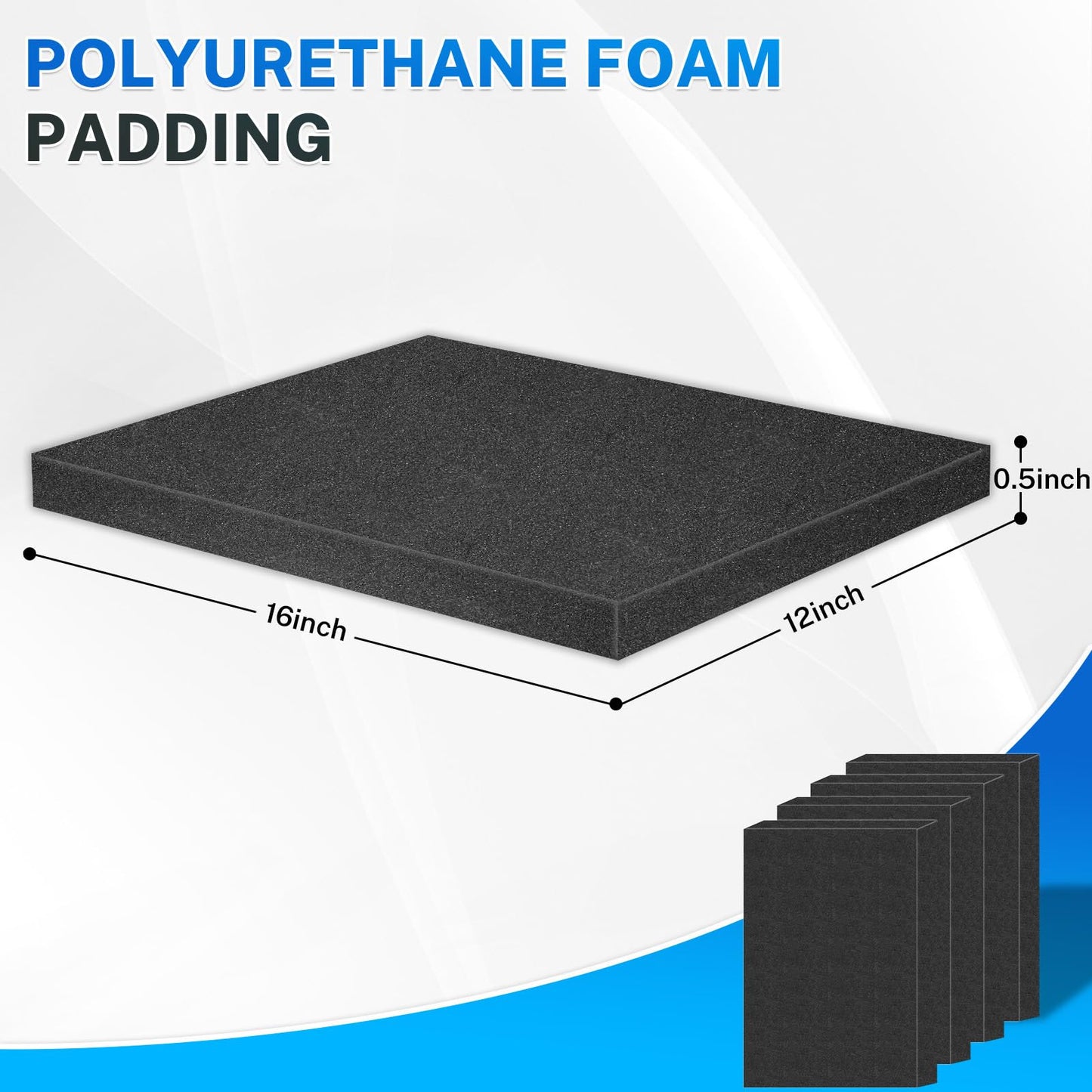 Polyurethane Foam Padding, 4 PCS 16 x 12 x 0.5 Inch Black Soft Cuttable Packing Foam Inserts for Cases, Furniture, Automotive and Packaging