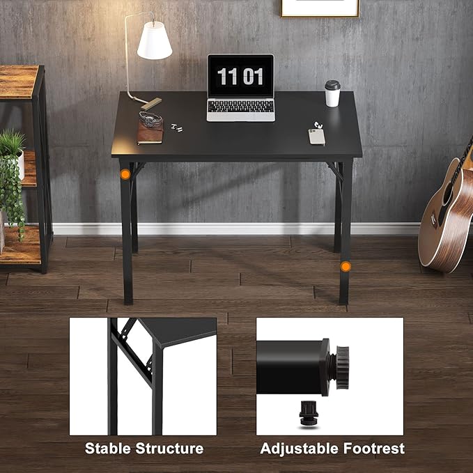 Need 31.5 Inch Folding Computer Desk for Small Spaces, Black Study Foldable Writing Table for Home Office, Bedroom, Dorm Room & Student, No Assembly