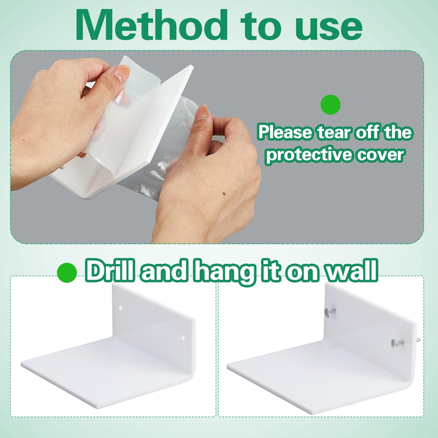 Juexica Small Acrylic Floating Shelves for Wall Adhesive Wall Mounted Shelves for Bathroom, Bedroom, Living Room, Office (White,20 Pcs)