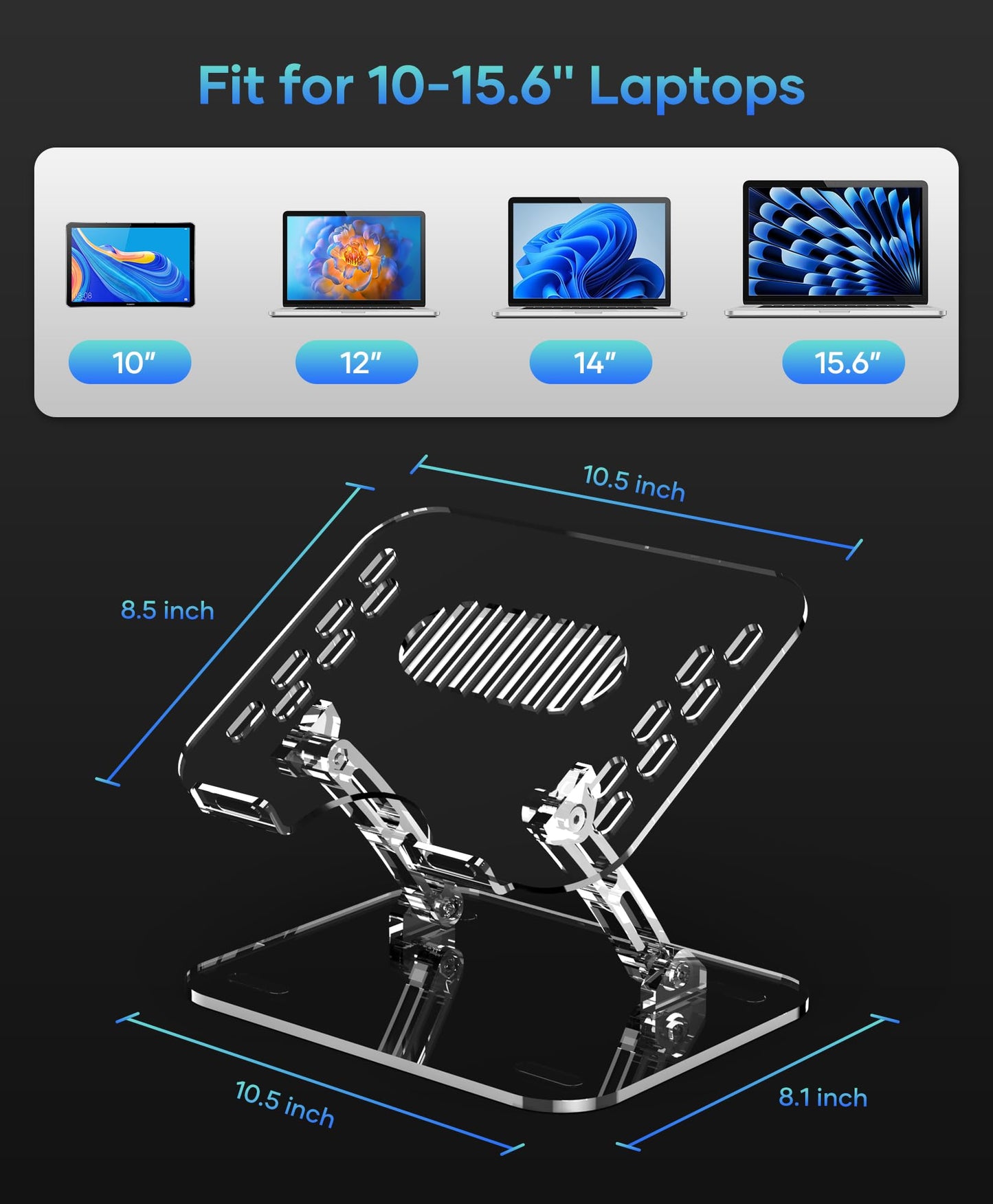 Lpoake Adjustable Foldable Laptop Stand, Portable Ergonomic Computer Stand for Laptop, Compatible with 10 to 15.6 Inches Notebook Computers