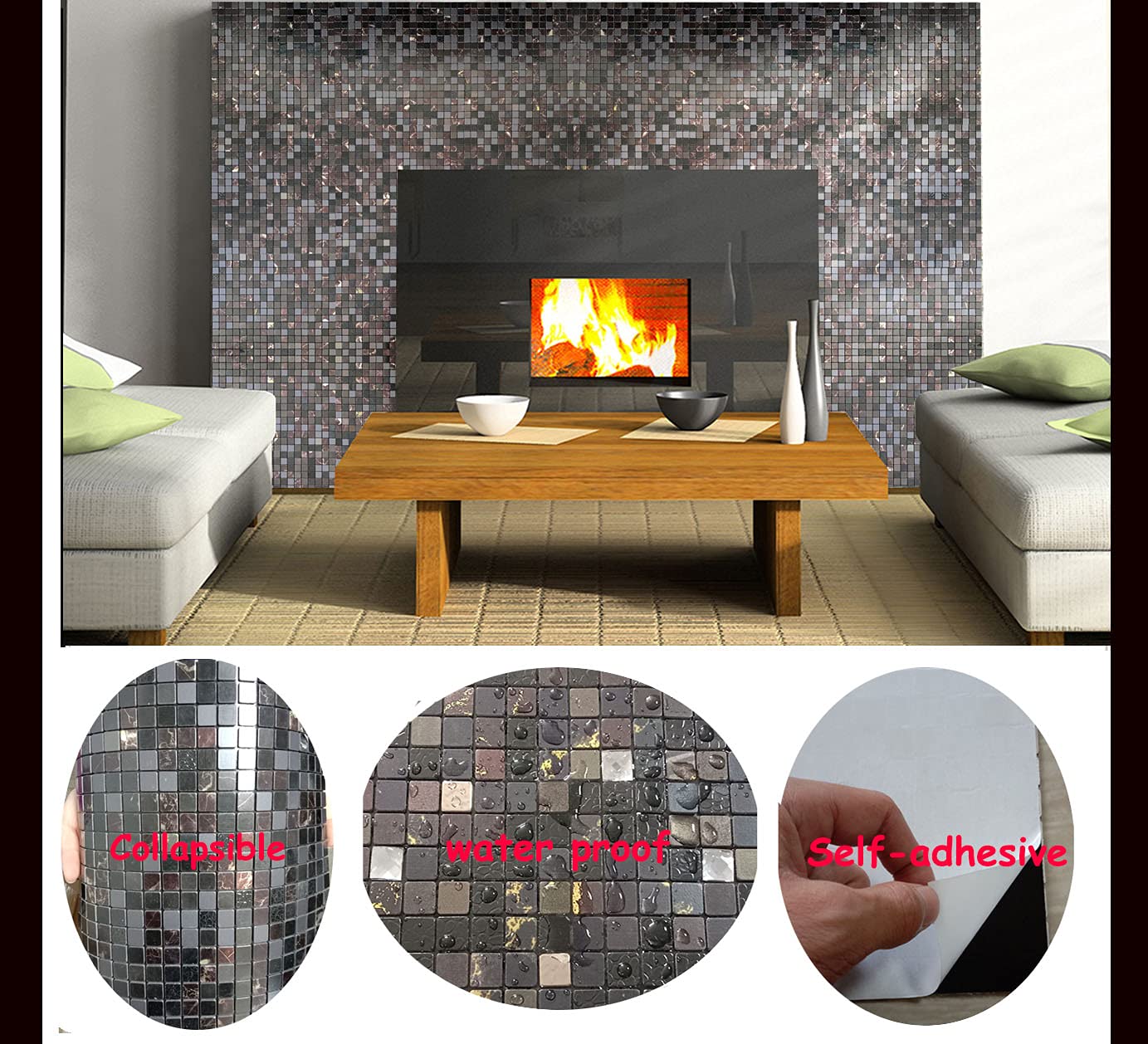 XUANINY Peel and Stick Backsplash Tiles for Kitchen,Bathroom,Fireplace,Self Adhesive Metal Aluminum Mosaic (12"x12") (10, Black Mix)