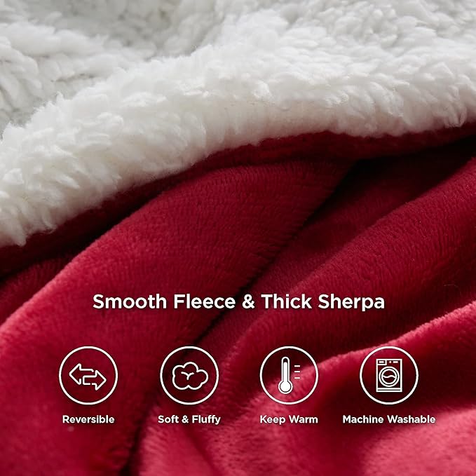 Bedsure Sherpa Fleece Throw Blanket for Couch - Thick and Warm, Soft Fuzzy Plush Throw Blanket for Winter, Red, 50x60 Inches