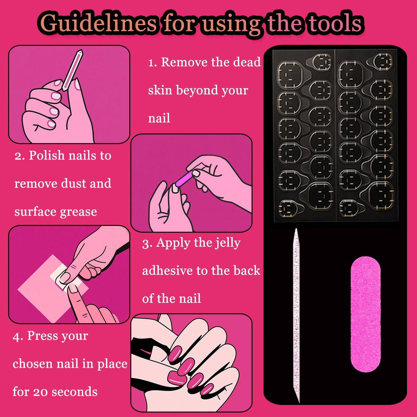 Melines 3D Gothic Black Starry Snake Motif 30pcs Medium Square Nails, Colorful Full Cover Artificial Stick on Nails Kit