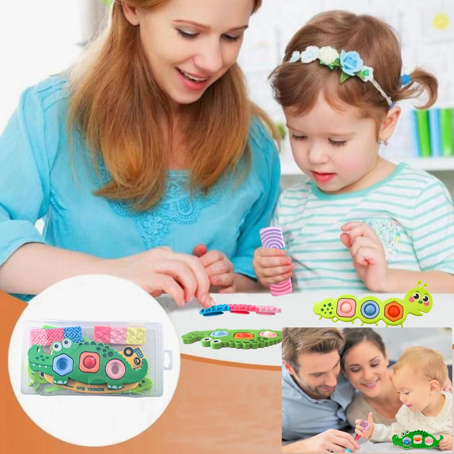 7Pc Easter Gifts for Kids Fidget Popper Toys for Kids Sensory Strips Sensory Push and Popping Bubbles Montessori Busy Toy,Textured Suction Sensory Toys for with Autism, Pop for Classroom Gifts