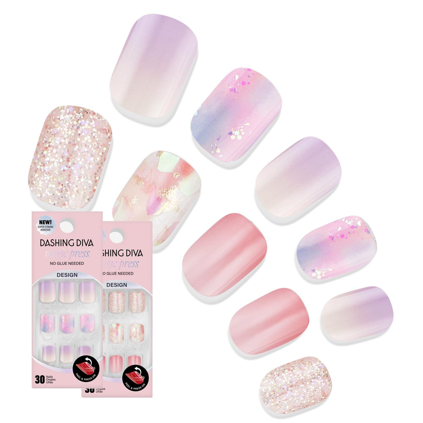 Dashing Diva Magic Press Nail Bundle - Dreaming in Pastel Collection - Short Square Press On Nails - Pink Passion & Inner Peace - Long Lasting Gel - Lasts Up to 7 Days - 2 Sets