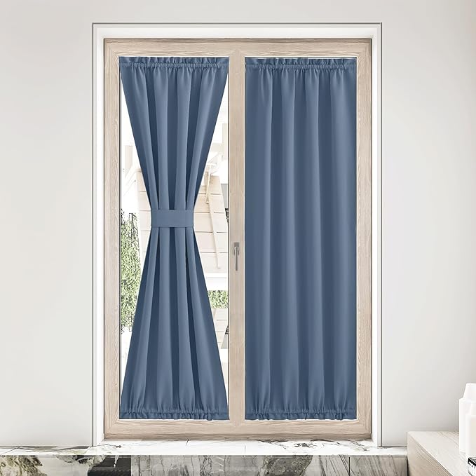 NICETOWN Stone Blue Door Window Curtains for Doorway, Farmhouse French Door Curtain Thermal Insulated Blackout Shade for Patio Kitchen Bathroom Window, 1 Panel, 36" W x 80" L