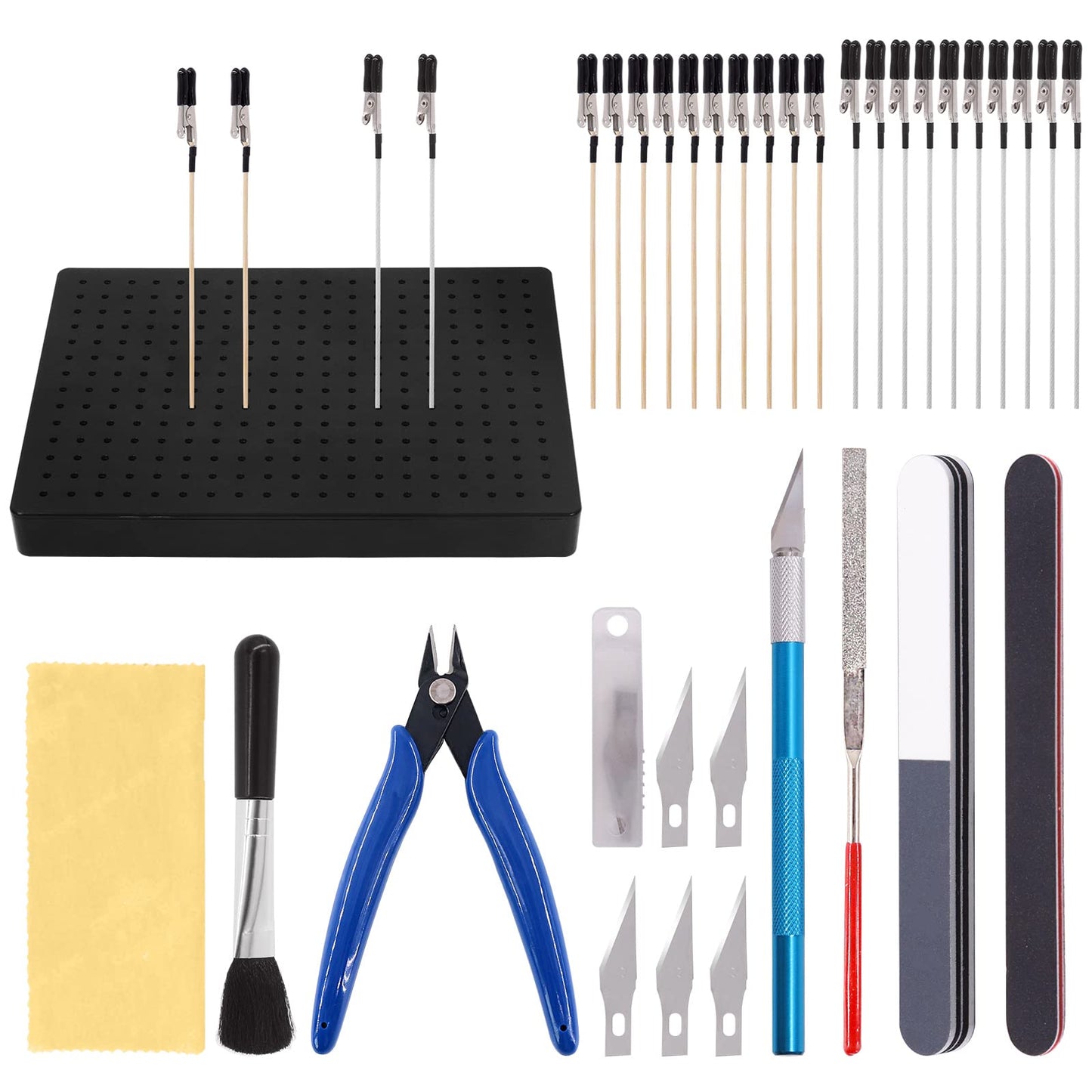 Keadic 37Pcs Model Tool Paint Kit Includes Professional Model Basic Tools, Painting Stand Base Holder and Alligator Clip Sticks Modeling Tools for Airbrush Hobby Model Building Parts Assemble