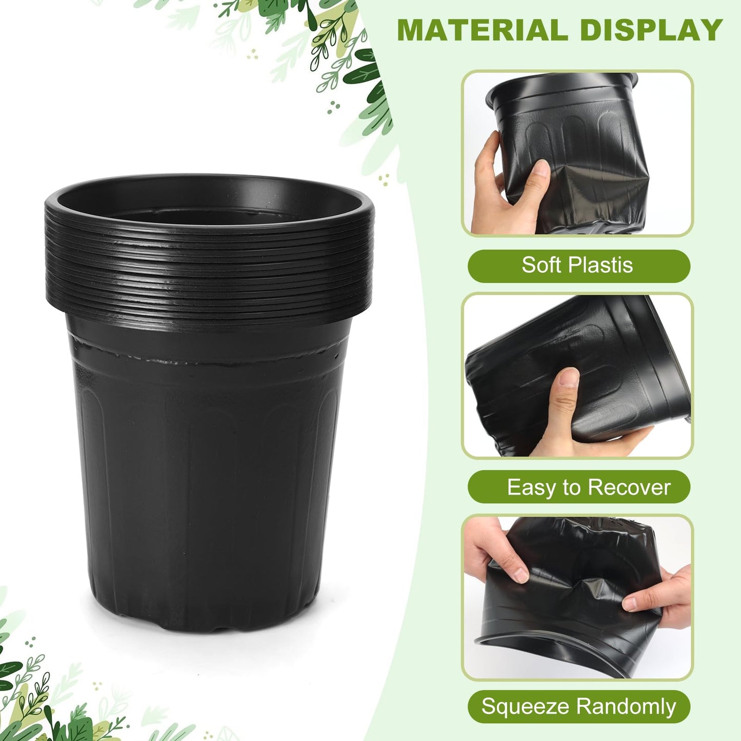 30Pack 2 Gallon Plant Nursery Pots, Thickened Soft Plastic Seedling Starter Pots, Plastic Plant Container with Drainage Hole for Indoor Outdoor Flower Seed,Succulents,Cuttings,Transplanting - Black