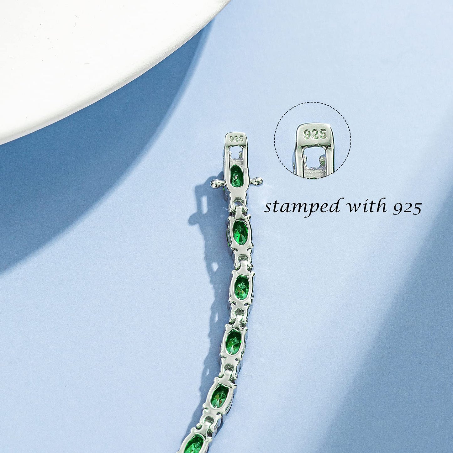FANCIME May Birthstone Bracelets Sterling Silver Created Emerald Tennis Bracelet Emerald Fine Jewelry Gift for Women