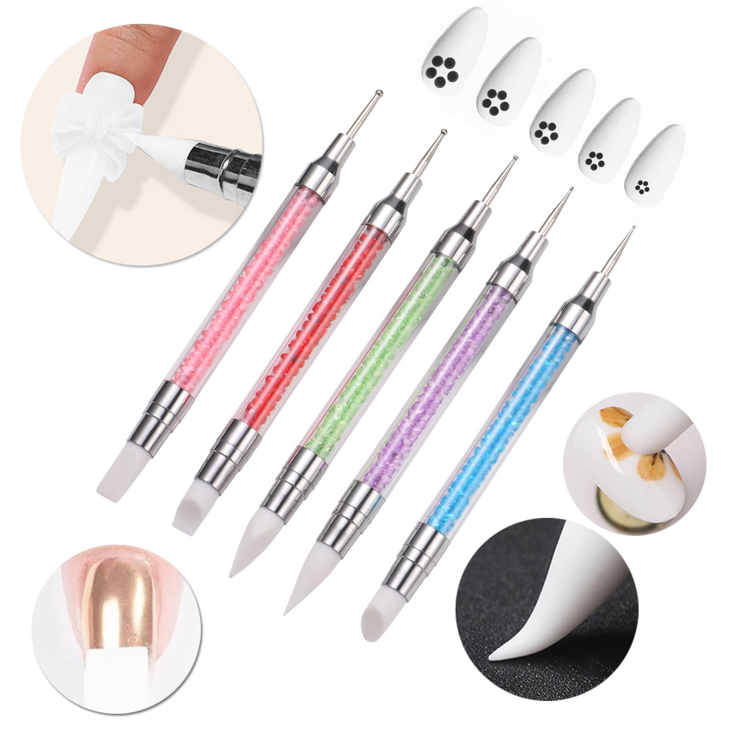 62Pcs Nail Art Brushes Tools,5 Pcs Liner Brushes for Nails,Nail Sponges for Ombre with Grabbing Pen, Dual Tipped Silicone Dotting Sculpture Pen and Mixing Palette Pen Holder, Nail Design Brushes