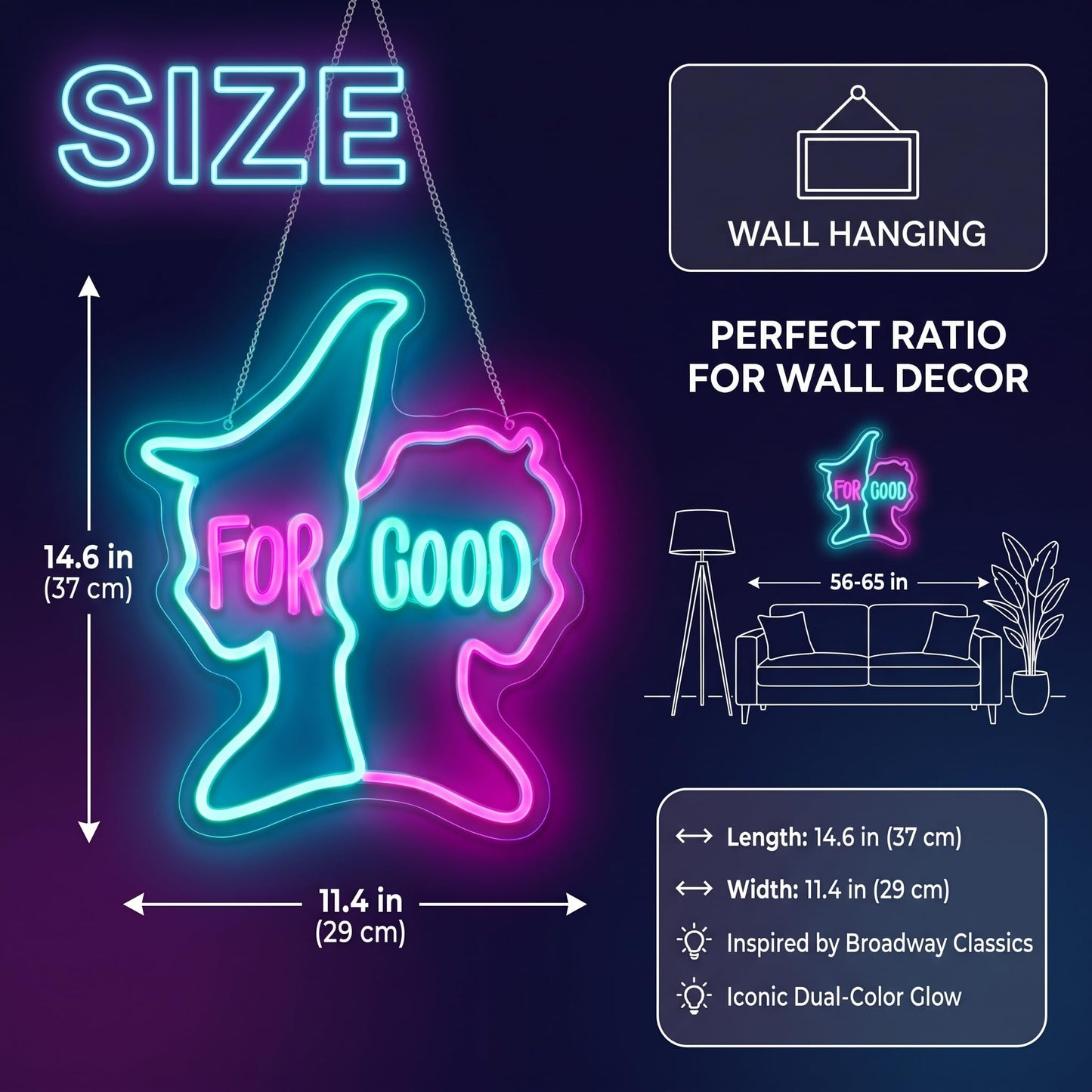 Huntrix saja Demon LED For Good Neon Sign, Musical Theater Wall Decor, Broadway Inspired Gift, Blue and Pink LED Art for Room (14.6"x11.4")
