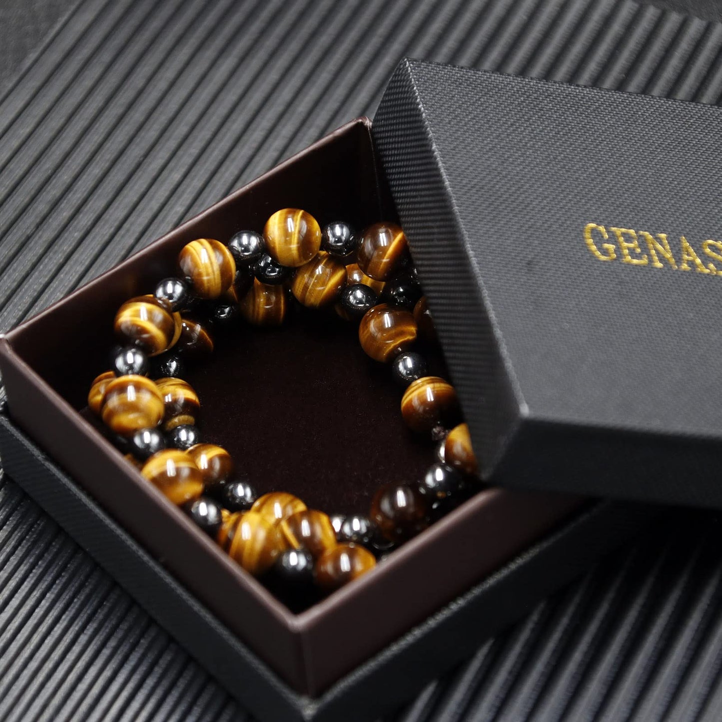 GENASTO Healing Crystal Black Obsidian Tiger Eye and Hematite Beads Necklace Triple Protection Necklace for Men Women