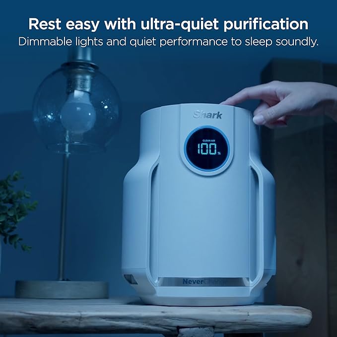 Shark NeverChange Air Purifier Compact Pro with Long-lasting HEPA Exceeding Filtration, Captures Pet Dander, Dust, Smoke, and Allergens, up to 250 sq. ft. for Bedroom, Home Office, Dorm, HP072PL
