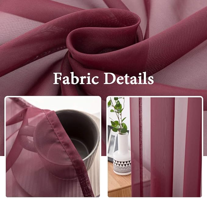 MIULEE 2 Panels Solid Color Sheer Christmas Window Curtains Elegant Window Voile Panels/Drapes/Treatment for Bedroom Living Room (54X54 Inches Wine Red)