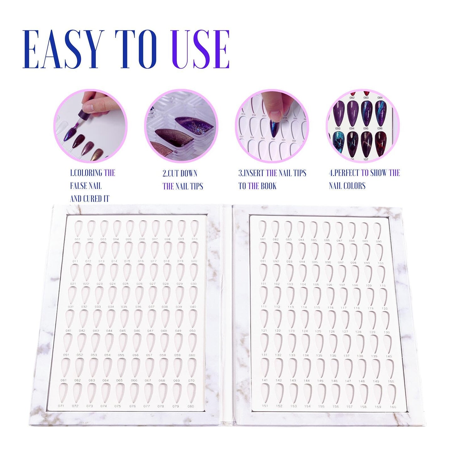 Acycoin2A 160 Nail Color Display Book Chart with 240 Nail Tips UV Gel Polish Color Card Board (A)