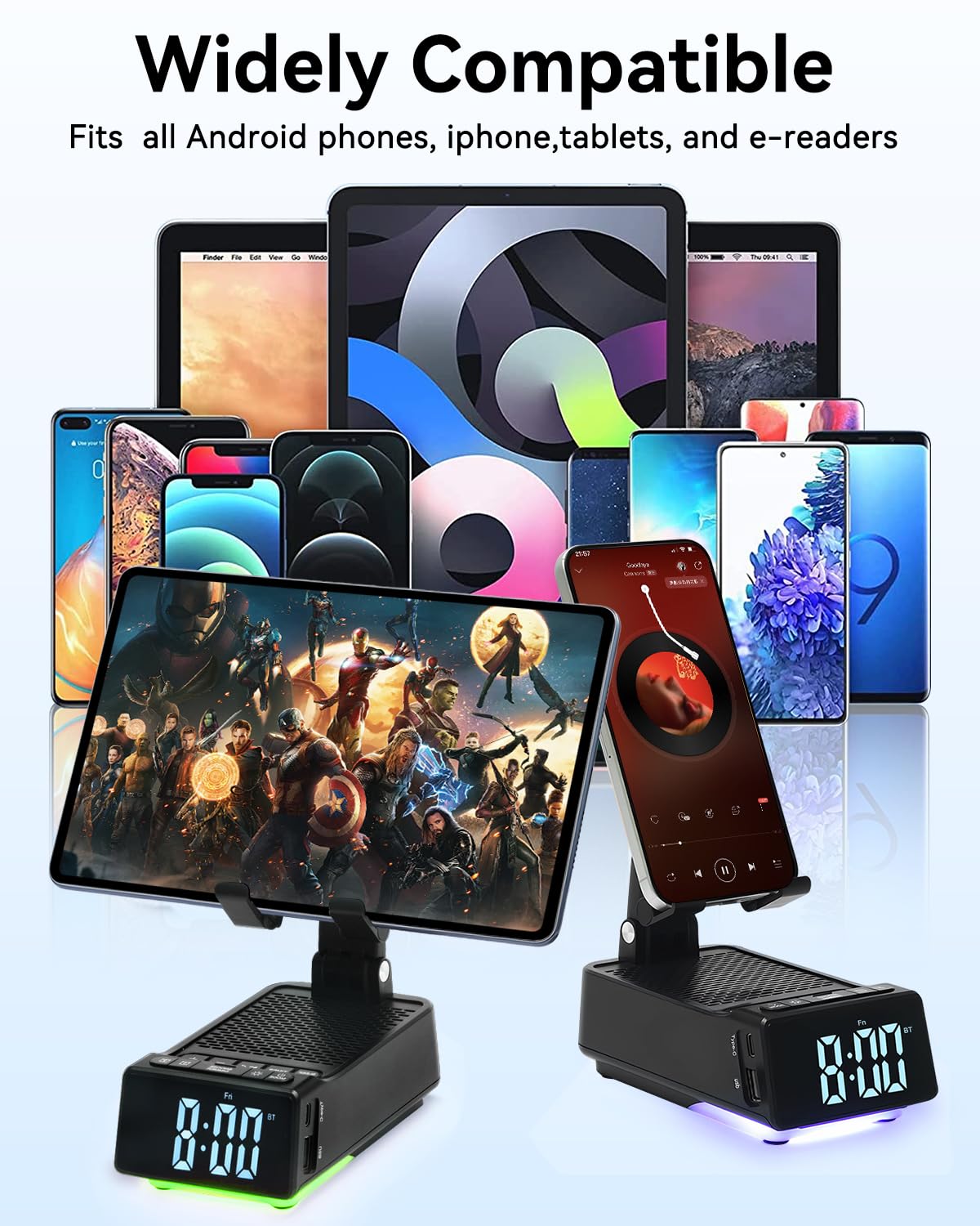 Father's Day Gifts for Dad, Birthday Gifts for Men, 7 in 1 Phone Stand Bluetooth Speaker with Alarm Clock, Wireless Charger, Light, USB Playback & Hands-Free Calling