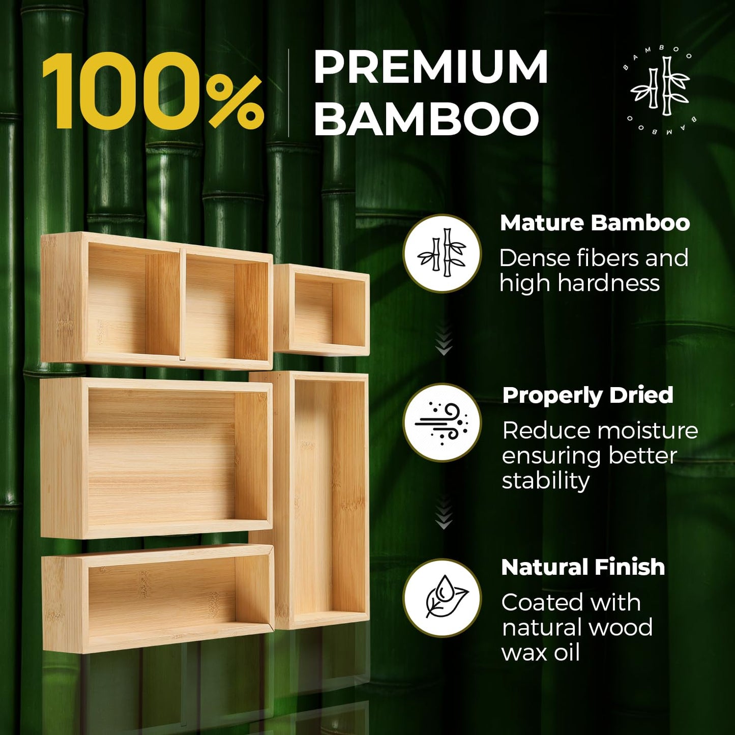 lilLittle Bamboo Drawer Organizer, 5 Pcs Kitchen Drawer Organizer Set, Multi Purpose Utensil Drawer Organizer, Silverware Organizer for Kitchen, Bathroom, Office, Junk Drawers