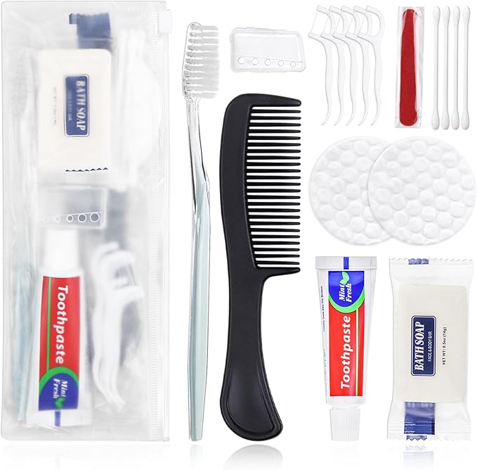 100 Sets Personal Hygiene Kit Bulk, Disposable Toothbrushes With Toothpaste, Floss, Comb, Soap Cover and Vanity Kit - Toiletry Supplies for Women, Men, Travel, Homeless