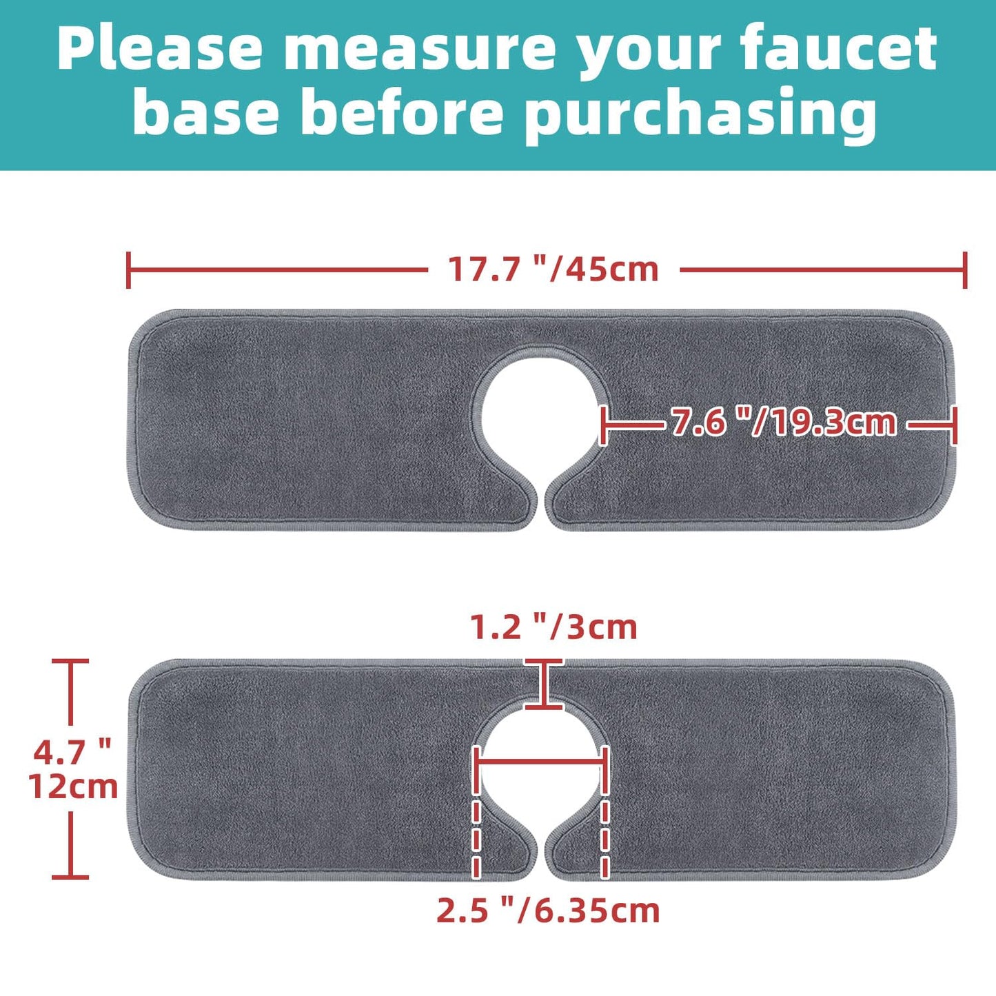 PoYang 4 Pack Faucet Mat for Kitchen Sink Splash Guard Short: Super Absorbent Microfiber Sink Water Splash Guard Behind Kitchen Faucet Mat for Bathroom, RV Protector, Machine Washable 17.7'' x 4.7''