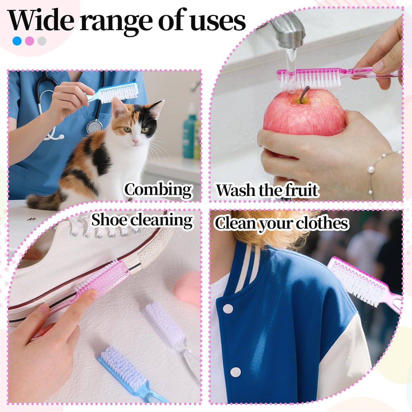 60 PCS Nail Scrubber Brush Set, Handle Grip Nail Brush Bulk Fingernail Scrubber, Pedicure Cleaning Brushes for Toes and Fingernails Cleaning, 3 Colors