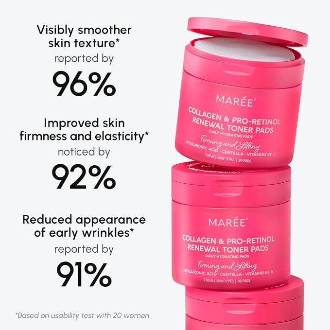 MAREE Collagen Toner Polishes - Toner Pad with Retinol - Minimizing Wrinkle Zero Pore Pads - Hydrating Toning Collagen Ampoule Pad with Retinol & Centella - Anti Aging Brightening Wipes