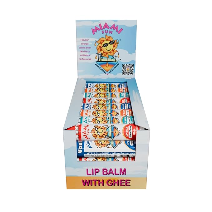 Miami Sun Natural Ghee Lip Balm, Hydrating Lip Treatment with Shea Butter & Beeswax, Organic & Non-Toxic, Best for Dry, Chapped Lips - Moisturizing, Healing, Chemical-Free Care (Gift of 40, Variety)