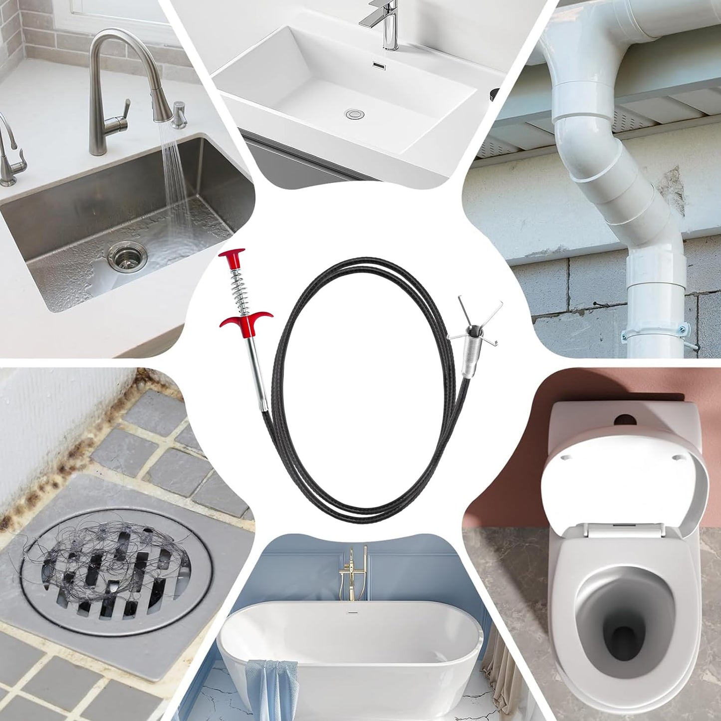 GDOMI 118" Flexible Grabber Claw Tool Reacher, Drain Snake Hair Drain Clog Remover Tool with 4 Claws Bendable Hose for Litter Pick, Home and Kitchen Sink, Drains, Toilet