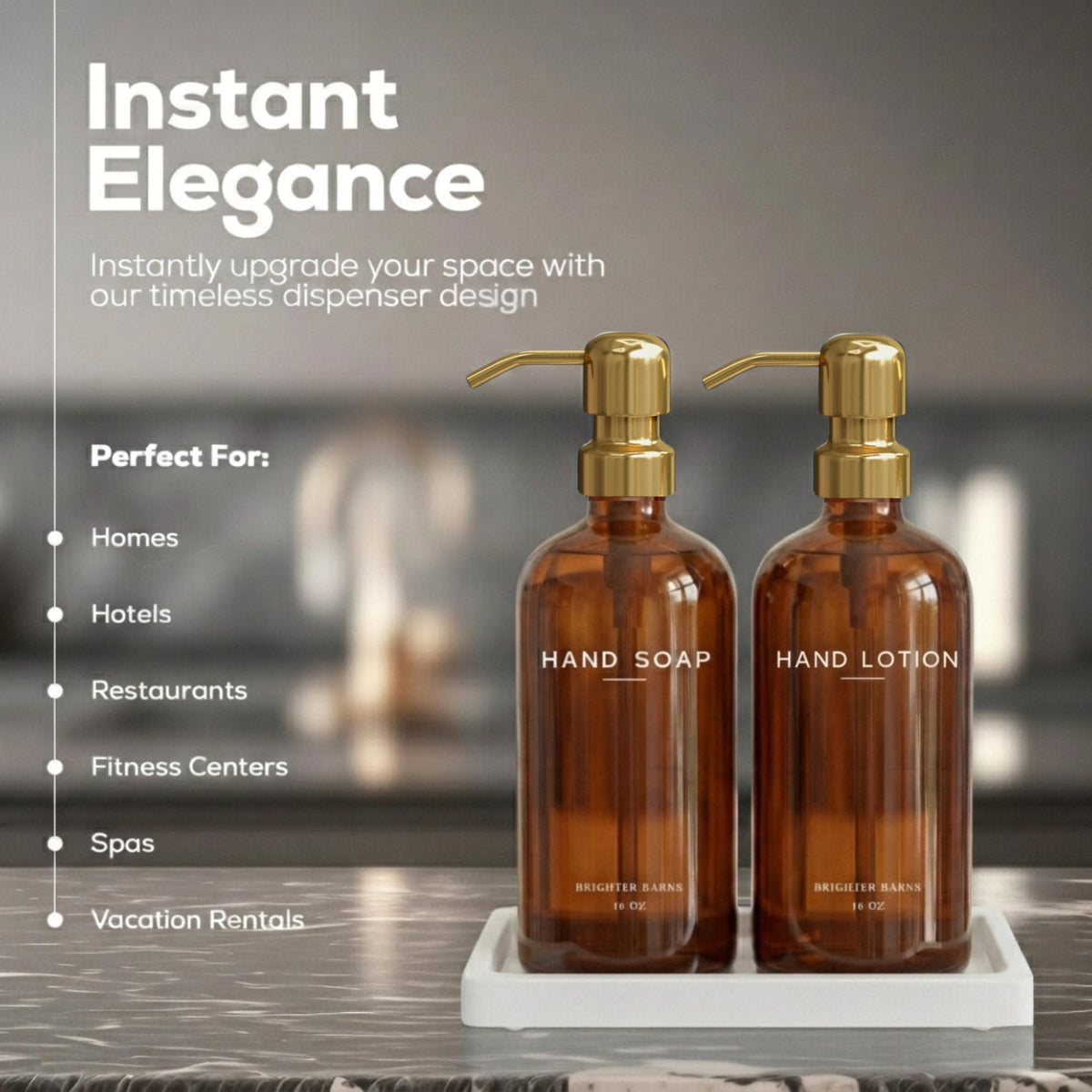 Luxury Glass Soap and Lotion Dispenser Set with Tray by Brighter Barns