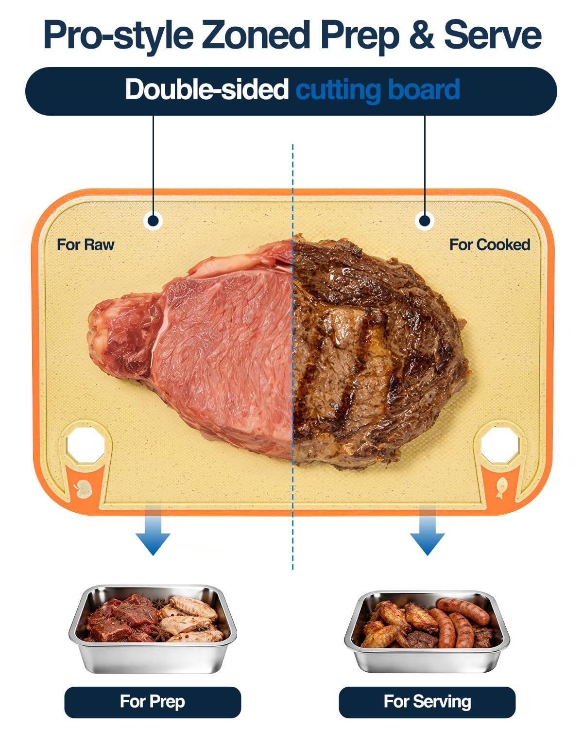 Matchwaves Grilling Prep and Serve Trays with Lid, Stainless Steel Large Grill Carry System, Deep Marinating Container with Cutting Board for BBQ Outdoor Grilling, Pro Series