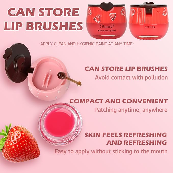 Bee Lip Balm Honey Pot, 2 PCS Strawberry & Honey Masks, Hydrating Prevention for Dry and Cracked Lips, Scrubs Exfoliator, Sleep Mask Reduces Lines, Exfoliating BeeLip Balm Sleeping Mask