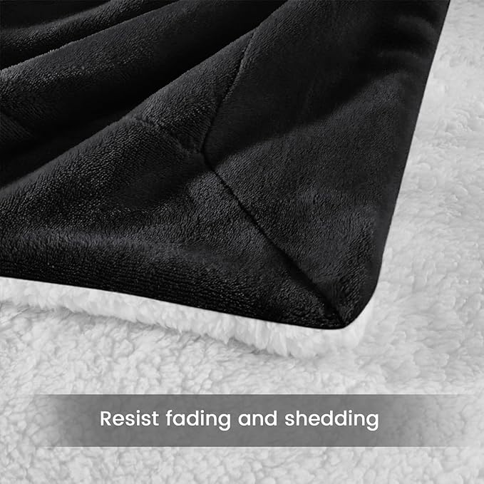 IR Imperial Rooms Sherpa Blankets Queen Size - Thick and Warm Black Blankets for Winter, Reversible Soft and Fuzzy Fluffy Queen Size Blanket for Bed, 90x90 Inches