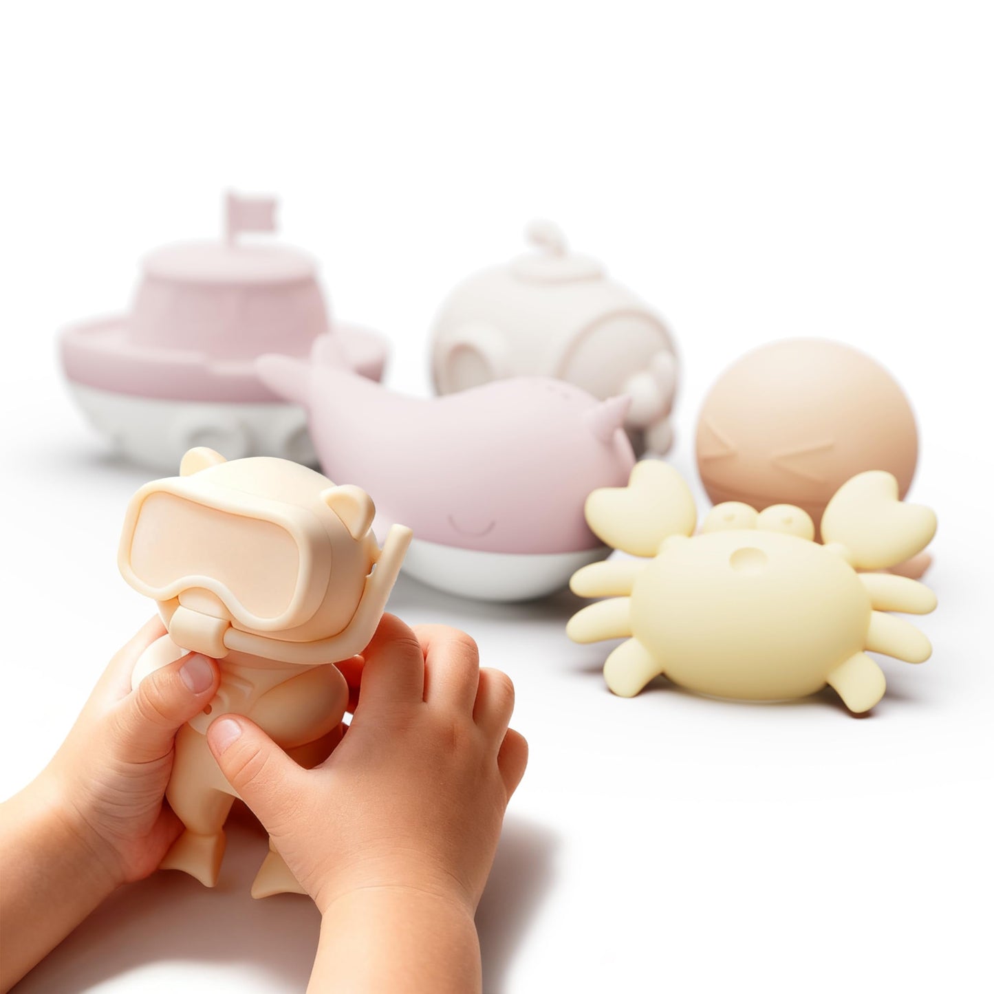 MarcZero Ocean Silicone Bath Toys 8Pcs for Toddlers Kids Babies,Bathtub Water Toys,Soft Squeezable Easy-Grip Pool Toys Set (Pink)
