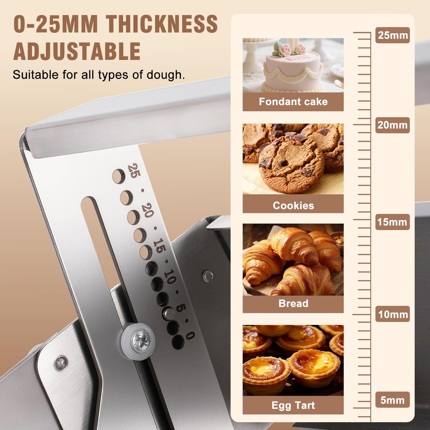 Folding Dough Sheeter 15.5in Manual Dough Sheeter Machine Folding Dough Rolling Machine Pastry Sheeter Stainless Steel Thickness Adjustable 2.5-25MM