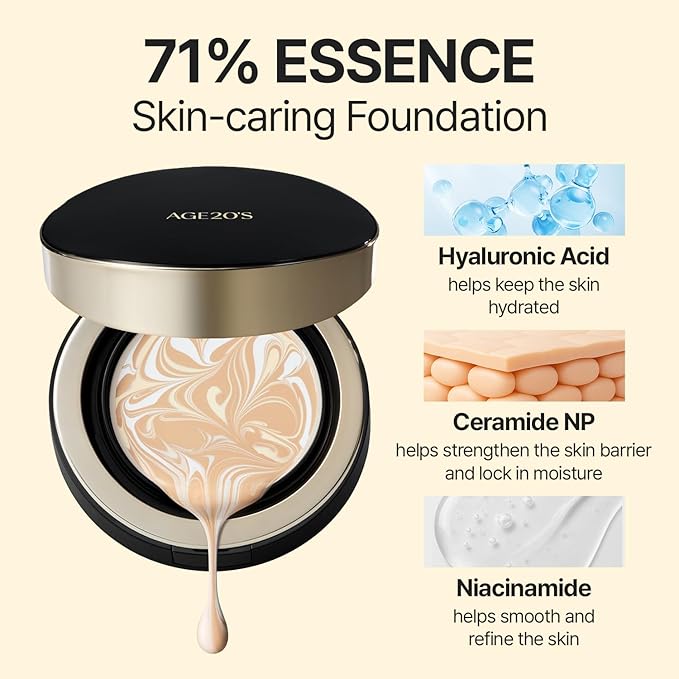 [NEW] AGE20'S Signature Essence Pact | 23W BEIGE | Vegan Korean Cushion Foundation | Pack of 1 | Cream Foundation, Dewy & Glow Finish, Natural Coverage, SPF 50+