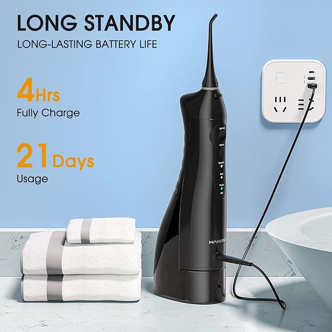 Hangsun Water Flossers for Teeth Cordless Rechargeable Dental Oral Irrigator Water Jet for Teeth Braces Care with 8 Jet Tips for Travel and Home Use (Black)
