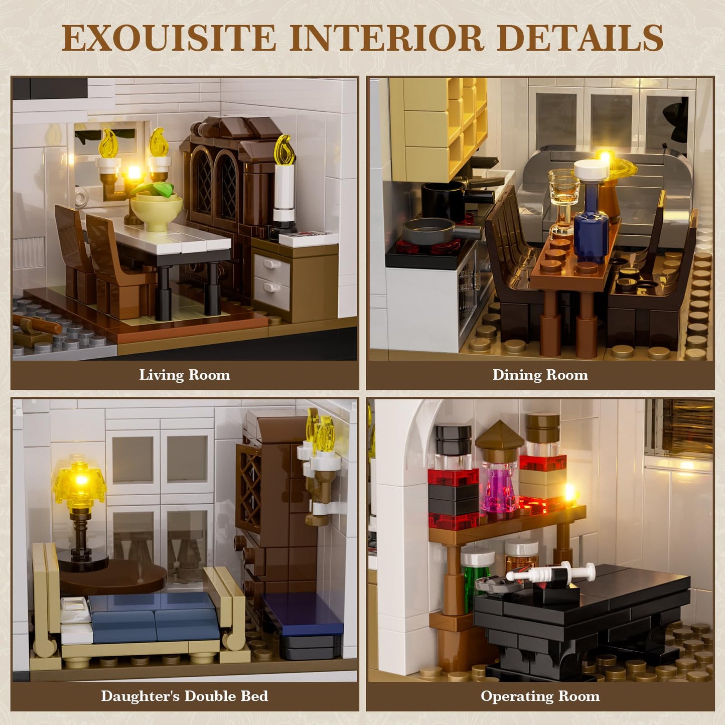 Magic House Building Set with LED Light, Owens House Blocks Toy, Creator Architecture Model Building Kit, Compatible with Lego Horror House, Home Office Decor Gift for Adults (1877PCS)