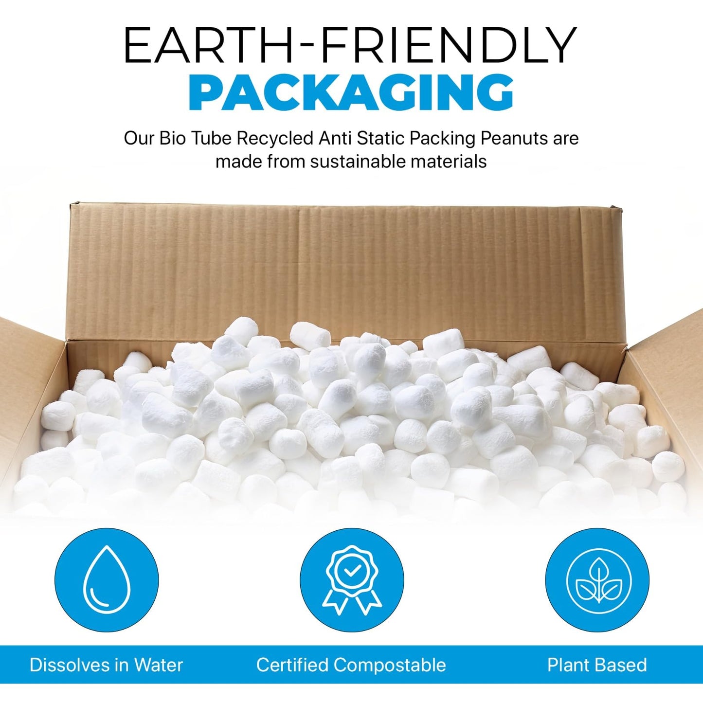 Aruva Kitchen Biodegradable Peanuts 0.5 cu ft naturaly antistatic compostable popcorn for packaging