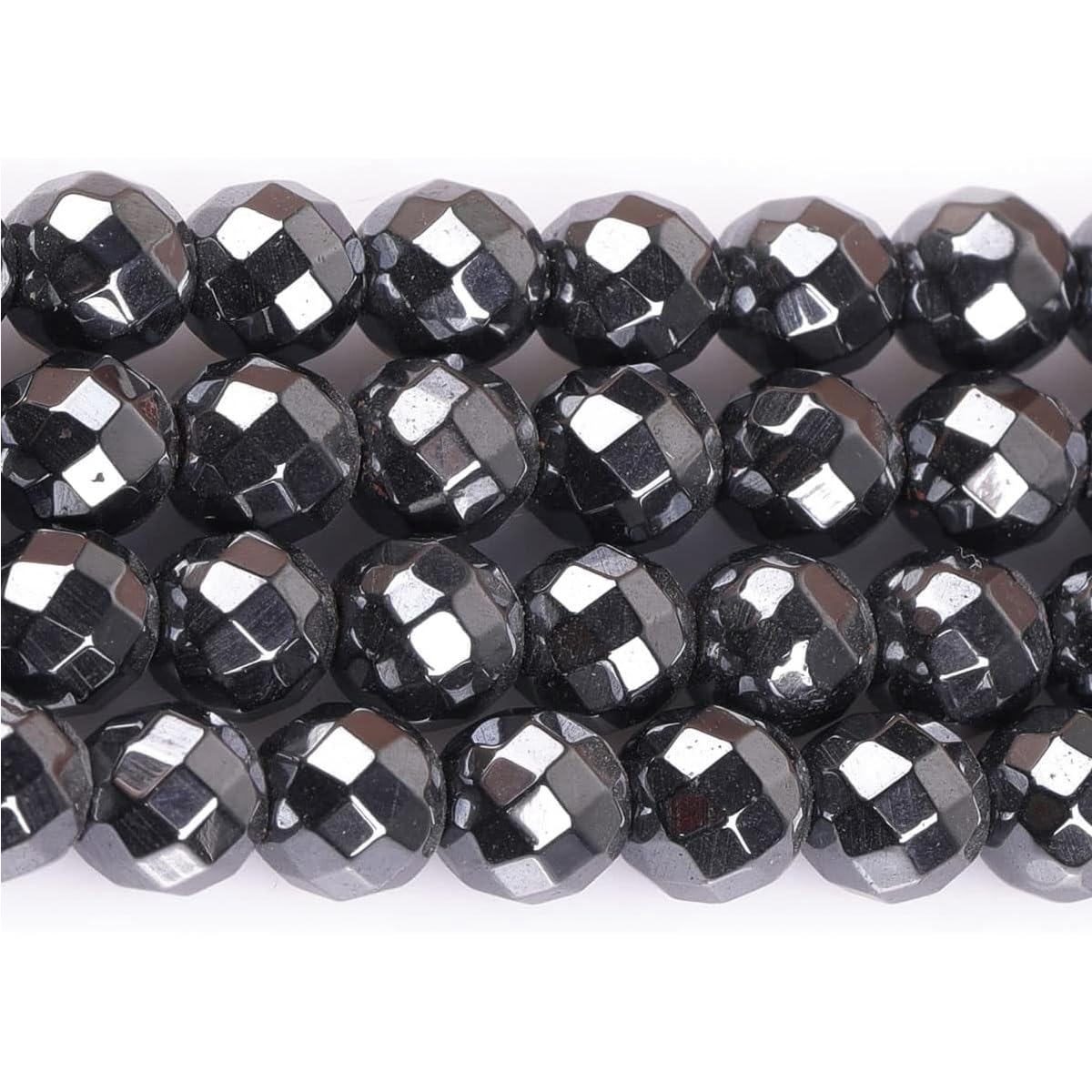 HAAMIIQII 50pcs 8mm Natural Black Hematite Loose Gemstone Beads Faceted Round Spacer Stone Beads for Jewelry Making DIY Bracelets Necklaces Crafting