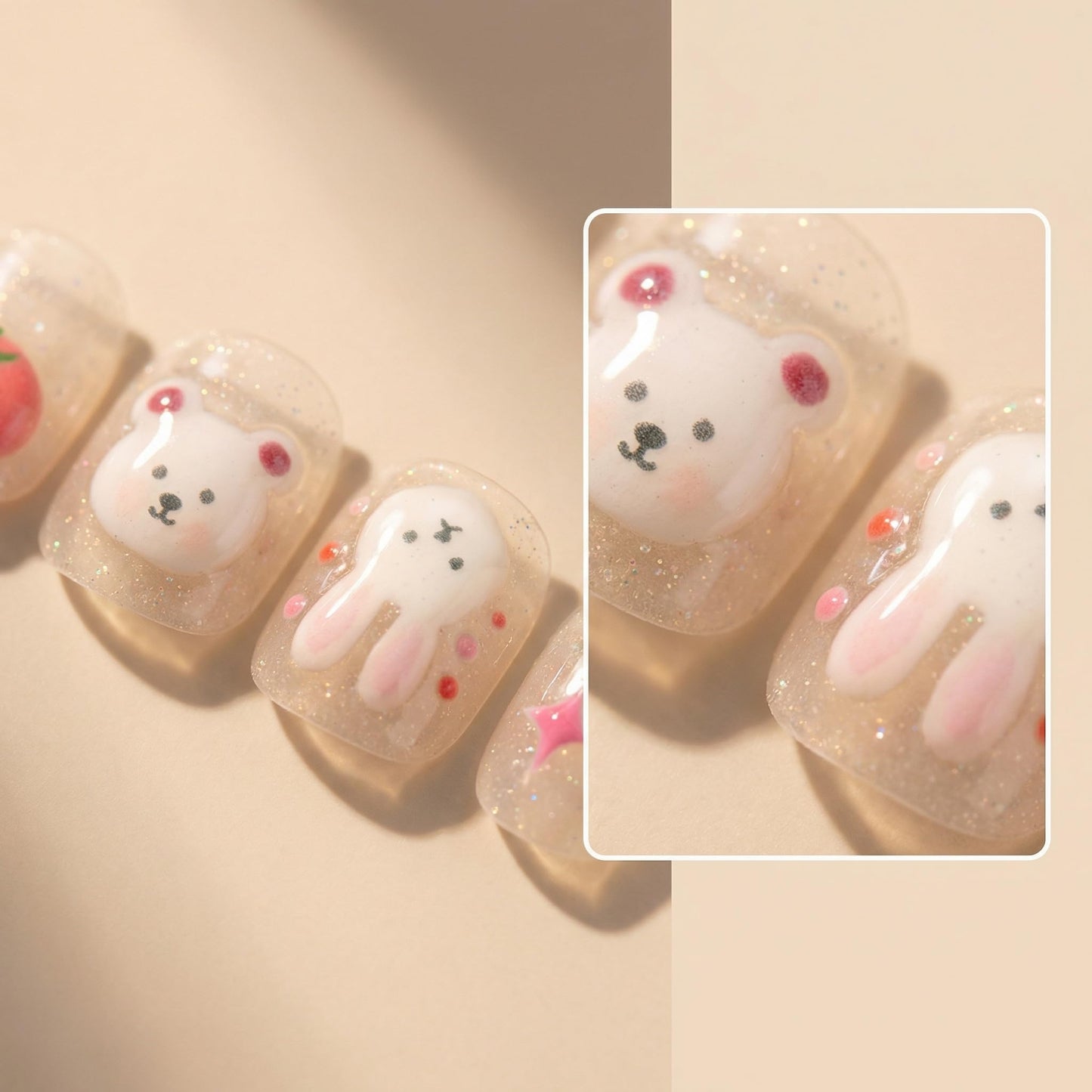 Kids Press On Nails, Everyday Cute Design, All Kids Love Fake Nails for Girls, Soft Glitter Look, 24pcs