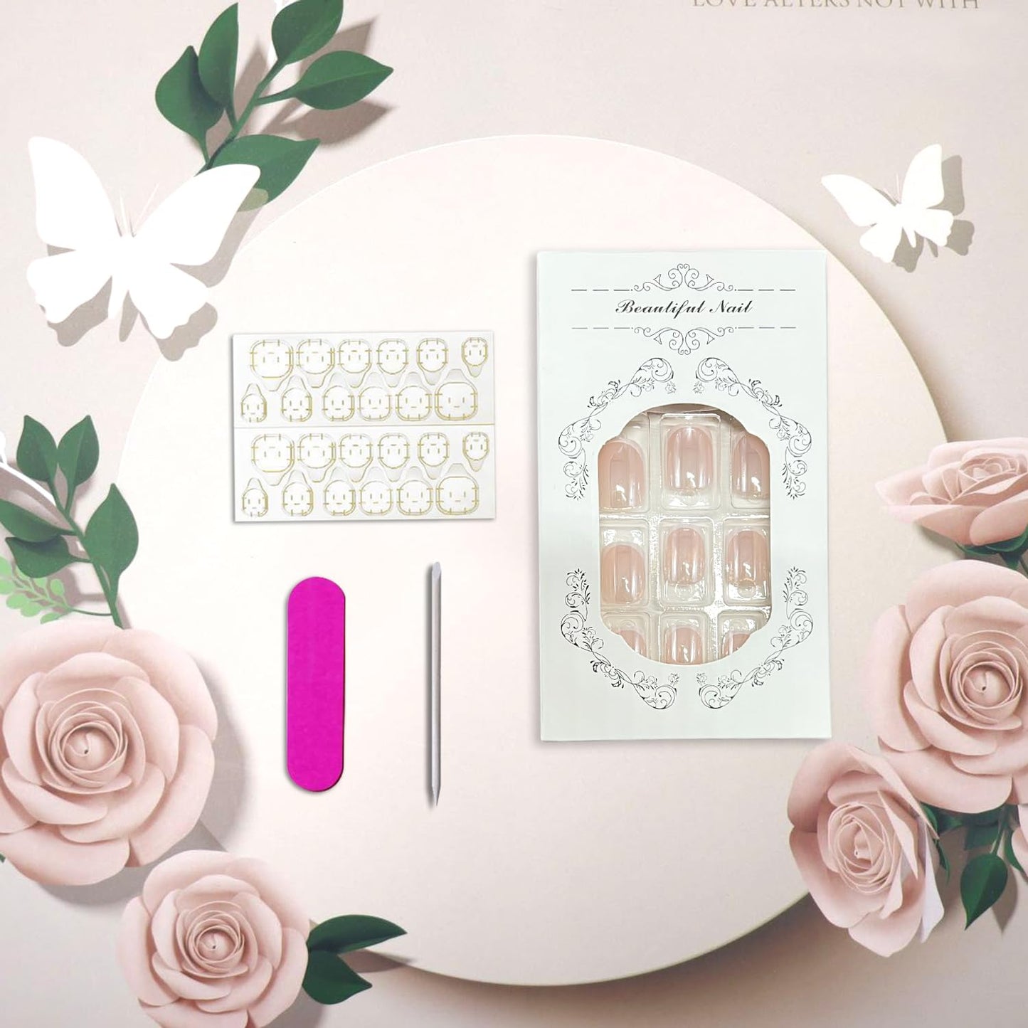 Vopintpy White French Tip Chrome Press on Nails Short Square Fake Nails with Design Glossy Acrylic Glue on Nail Reusable Full Cover Artificial Stick on Nail for Women DIY Manicure