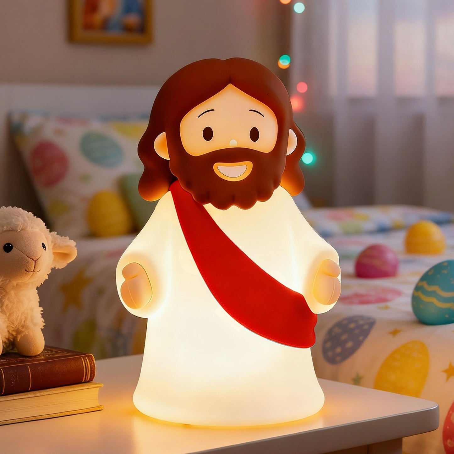 KangTen CHEN Jesus Night Light Rechargeable Bedside Night Light Dimmable Silicone LED Light Ideal for Religious Gatherings, Gifts for Sunday School, Baptism Presents, Easter Egg Decorations (red)